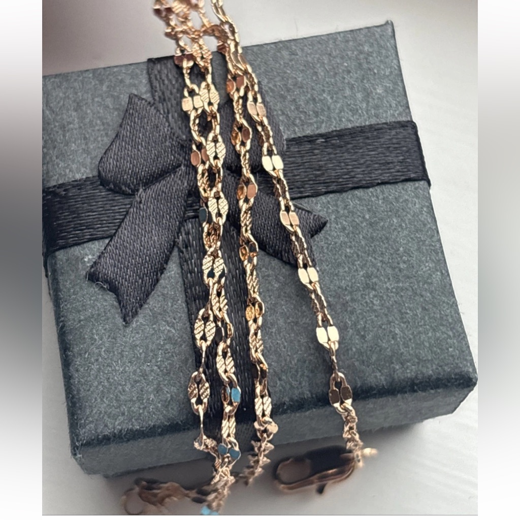 Rose Gold Plated Unisex Textured Link Chain Minimalist Stack Textured